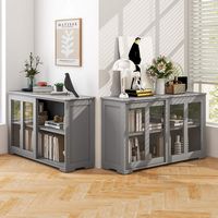 Costway 2-Door Stackable Buffet Sideboard Set of 2 with Sliding Tempered Glass Doors - Gray - Alternate Views