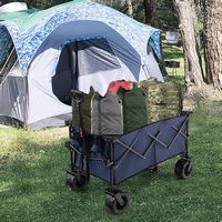 Costway - Folding Collapsible Wagon Utility Garden Cart w/ Wide Wheels Adjustable Handle Blue - Blue - Alternate Views