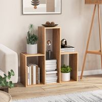 Costway - 3-Shelf Convex Bookshelf Room Organizer with Anti-Toppling Device Freestanding - Natural - Alternate Views
