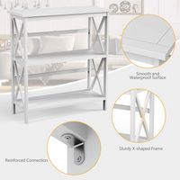 Costway - Wooden Shelf Bookcase 3-Tier Open Bookshelf W/X-Design Freestanding Rack - White - Alternate Views