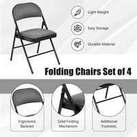 Costway Set of 4 Folding Chairs Fabric Upholstered Padded Seat Metal Frame Home Office - Black + ... - Alternate Views