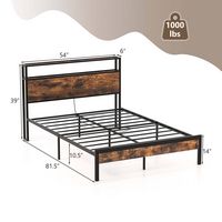Costway Full Bed Frame with Storage Headboard Charging Station 18W USB C Port Rustic - Brown - Alternate Views