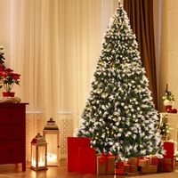 Costway - 9ft Pre-lit Snowy Christmas Tree 2058 Tips with Pine Cones & Red Berries - Green - Alternate Views