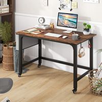 Costway - Metal Framed Computer Desk with Wood Tabletop - Black and Rustic Brown - Alternate Views