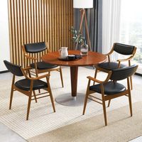 Costway PU Leather Dining Chair Set of 2 with Padded Seat & Back Armrests Rubber Wood Frame - Black - Alternate Views