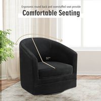 Costway - Modern Swivel Barrel Upholstered Velvet Armchair with Metal Base - Black - Alternate Views