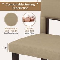 Costway Wooden Dining Chair Set of 4 with Acacia Wood Frame Padded Seat & Back Home - Beige+Brown - Alternate Views