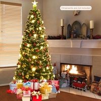 Costway - 7 FT Pre-Lit Artificial Xmas Tree with 280 Branch Tips &40 Warm White Star Lights - Green - Alternate Views