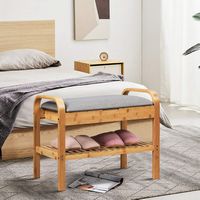 Costway - Shoe Rack Bench Bamboo W/Cushioned Seat&Storage Shelf Padded Seat Shoe Bench - Natural ... - Alternate Views