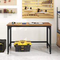 Costway - Rolling Computer Desk with Wood Top - Black and Natural - Alternate Views