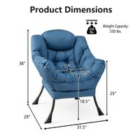 Costway - Modern Polyester Lazy Sofa Chair with Side Pocket - Navy - Alternate Views