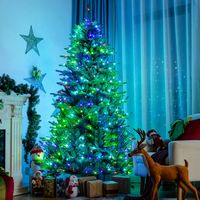 Costway - 8ft App-Controlled Pre-lit Christmas Tree w/ 15 Modes Multicolor Lights - Green - Alternate Views