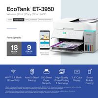 Epson - EcoTank ET-3950 Wireless All-in-One Color Supertank Inkjet Printer - White - Alternate Views