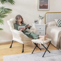 Costway - Lazy Sofa Armchair with Folding Footrest and Storage Pocket - Beige - Alternate Views