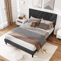 Costway Full Size Bed Frame with Button-Tufted Headboard & Wooden Slats Easy Assembly - Gray - Alternate Views