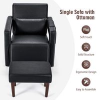 Costway - Breathable Leather Sofa Chair with Ottoman and Waist Pillow - Black - Alternate Views