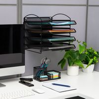 Mind Reader - 4-Tier Paper Tray, Desktop Organizer, Wall Mountable, Office, Metal Mesh, 11.5
