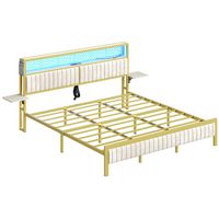 Bestier - King Size Bed Frame with Upholstered Headboard Built-in Storage LED Lighting and Chargi... - Alternate Views