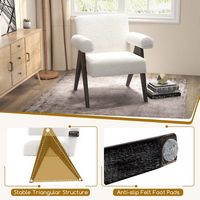 Costway - 1 PCS Upholstered Armchair Modern  Accent Chair with Natural Rubber Wood Legs - White - Alternate Views