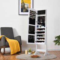 Costway - Mirrored Jewelry Cabinet Organizer Storage Box - White - Alternate Views
