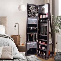 Costway - 360° Rotatable Jewelry Cabinet Armoire 2-in-1 Lockable Mirrored - Dark Brown - Alternate Views