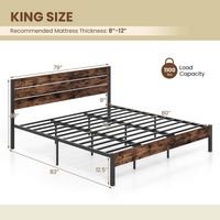 Costway King Bed Frame with Tall Industrial Headboard Heavy-Duty Metal Slats Support - Brown - Alternate Views
