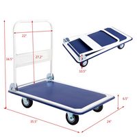 Costway - 330lbs Platform Cart Dolly Foldable - Blue - Alternate Views