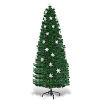 Costway - 6FT Pre-Lit Fiber Optic Christmas Tree Multicolor Lights - Green - Alternate Views