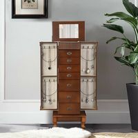 Costway - Jewelry Cabinet Storage Chest Stand Organizer Necklace Wood - Brown - Alternate Views