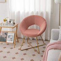 Costway Set of 2 Modern Velvet Accent Chair Upholstered Vanity Leisure Chair Metal Legs - Pink an... - Alternate Views