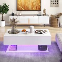 Costway LED Coffee Table with 2 Drawers 20-Color Dimmable LED Lights & Remote Control - White - Alternate Views