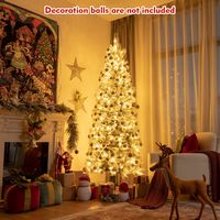 Costway - 7.5FT Pre-Lit Hinged Christmas Tree Snow Flocked w/9 Modes Remote Control Lights - Gree... - Alternate Views