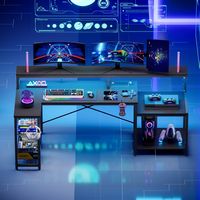 Bestier 71inch L-Shaped LED Gaming Desk with Power Outlet Computer Desk - Black Carbon Fiber - Alternate Views