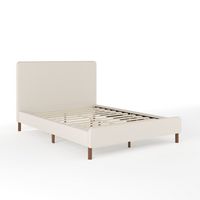 Martha Stewart - Britta Faux Linen Upholstered Full Size Platform Bed with Piped Headboard in Bei... - Alternate Views