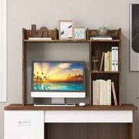 Costway - Desk Bookshelf Desktop Storage Organizer Display Shelf Rack Dorm Office - Brown - Alternate Views