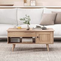Costway Lift Top Coffee Table with Storage Hidden Compartment Cabinet & Open Shelf - Natural - Alternate Views