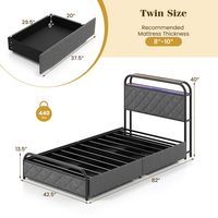 Costway Twin Size Bed Frame with LED Lights & Charging Station Storage Headboard - Black - Alternate Views