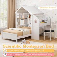 Costway Twin House Bed with Desk & Chair with 2 Drawers Windmill Fence & Headboard for Teens - White - Alternate Views