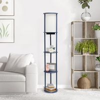 Simple Designs - Round Etagere Storage Floor Lamp with 2 USB, 1 Outlet - Navy - Alternate Views