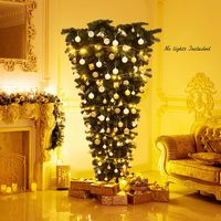 Costway - 7Ft Unlit Upside Down Artificial Christmas Tree with 1000 Branch Tips Holiday - Green - Alternate Views