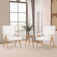 Costway 1 PCS Mid-Century Modern Accent Chair with Solid Rubber Wood Frame and Padded Armrests - ... - Alternate Views
