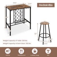 Costway 5PCS Bar Table & Stools Set Industrial Bistro Set with Wine Rack & Glass Holder - Rustic ... - Alternate Views