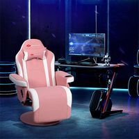 Costway - Massage Gaming Recliner Reclining Racing Chair Swivel w/Cup Holder & Pillow Pink - Pink... - Alternate Views