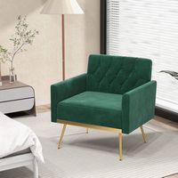 Costway - Modern Velvet Button Tufted Back Accent Chair with Golden Metal Legs and Foot Pads - Green - Alternate Views