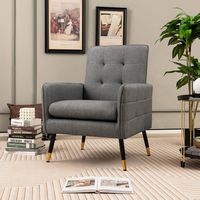 Costway - Modern Linen Accent Chair with Solid Metal Legs - Gray - Alternate Views