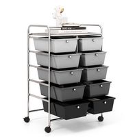 Costway - 10 Drawer Storage Cart Utility Rolling Trolley Kitchen Office Organizer - Gradient Black - Alternate Views