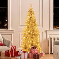 Costway - 6FT Pre-lit Artificial Tinsel Xmas Tree with 790 Branch Tips 300 LED Lights - Silver - Alternate Views