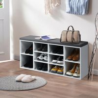 Costway - Entryway Padded Shoe Storage Bench 10-Cube Organizer Bench Adjustable - White - Alternate Views