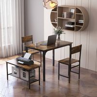 Costway 4pcs Dining Table Set Rustic Desk 2 Chairs & Bench with Storage Rack - Brown - Alternate Views