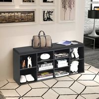 Costway - Entryway Padded Shoe Storage Bench 10-Cube Organizer Bench Adjustable - Black - Alternate Views